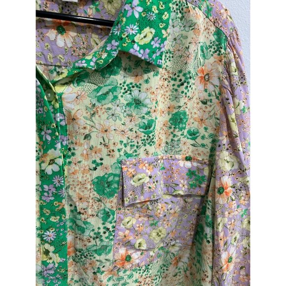 Loft Dainty Floral Button Down Blouse Sz XL Green Purple Loose Fit - Picture 4 of 9